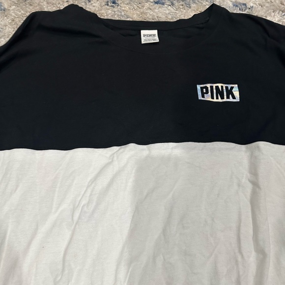 PINK Victoria's Secret Pink Bling Long Sleeve Black and White Tee - Picture 4 of 8